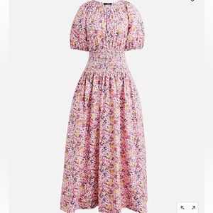 Jcrew Puff Sleeve smocked-waist midi dress in floral fields